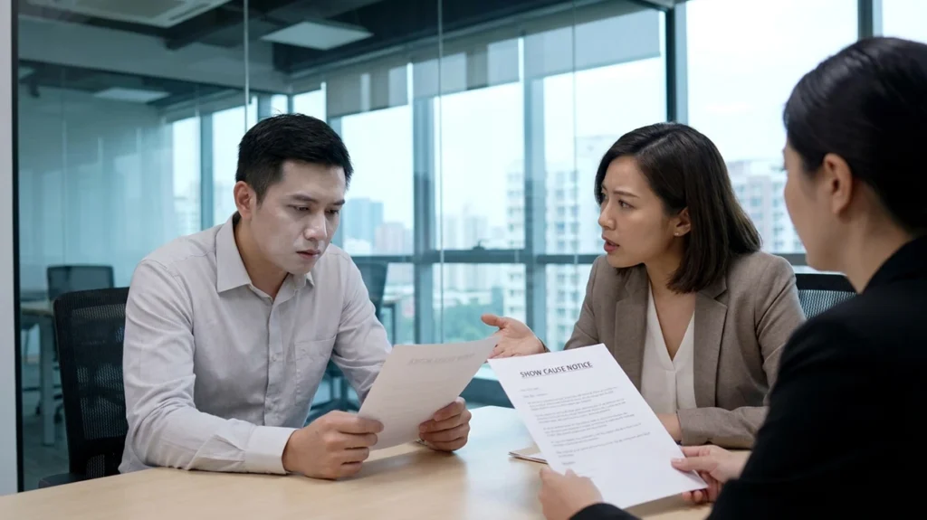 Employee receiving a show cause letter